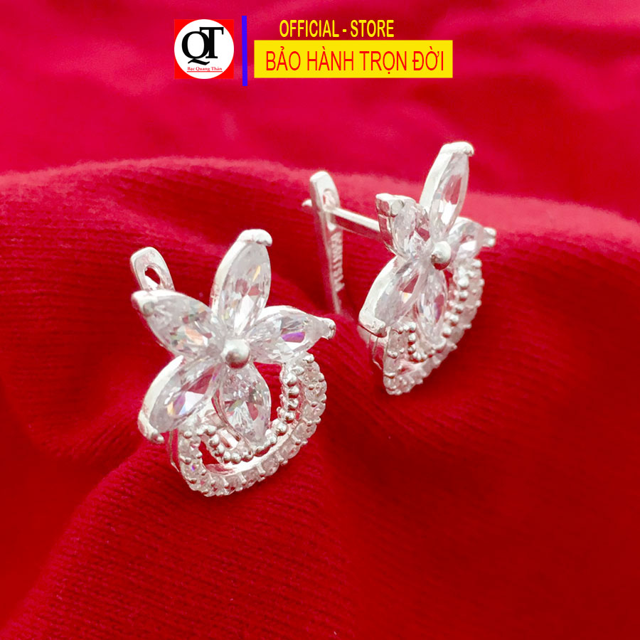Khuyên tai nữ cá tính chất liệu bạc 925 kiểu khóa bật đeo sát tai đính đá hạt thóc trắng cao cấp trang sức Bạc Quang Thản - QTBT145