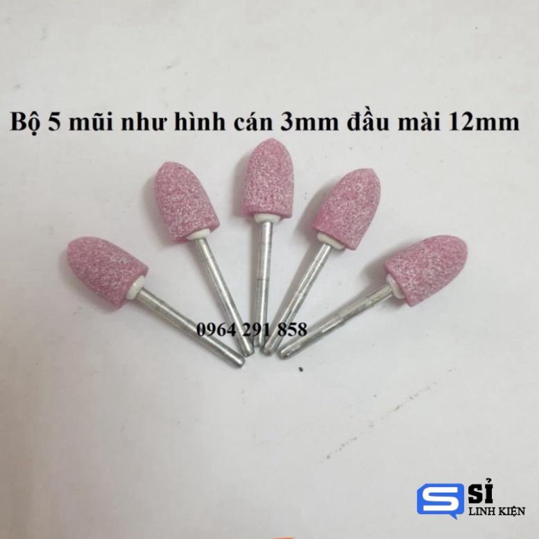 Mũi đá mài hình tròn trụ hình nón tròn đầu cán 3mm đầu 12mm hay mũi đá mài mini cho máy khoan mài khắc máy mài khuôn thẳ