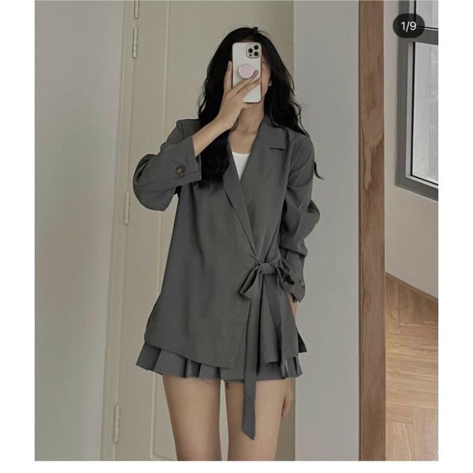 SET ÁO VEST BUỘC VÀ CHÂN VÁY XẾP LI