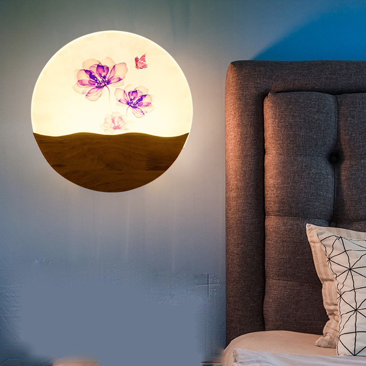 Đèn trang trí gắn tường phòng ngủ, phòng khách LED hình hoa lan tím ba màu ánh sáng