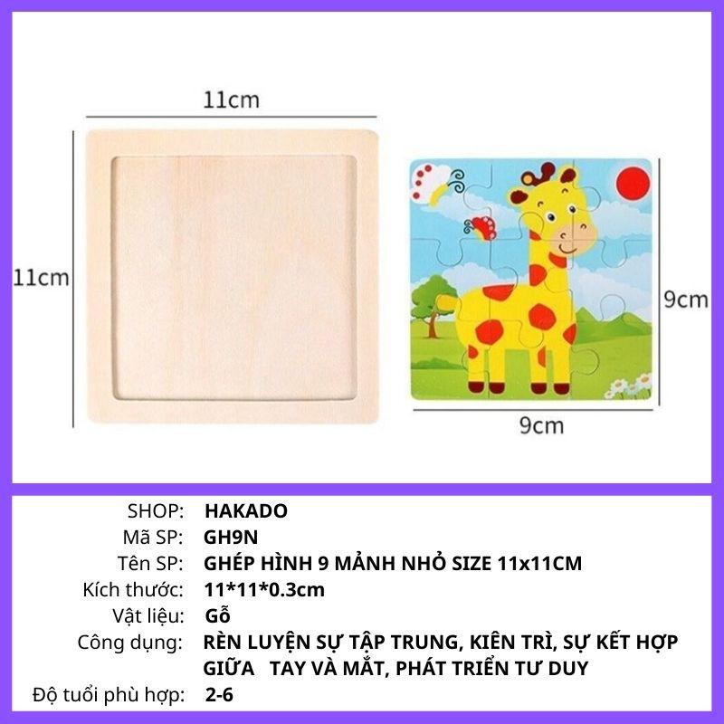 Đồ chơi xếp hình, Tranh Ghép gỗ 9 mảnh size nhỏ 11x11 cho bé