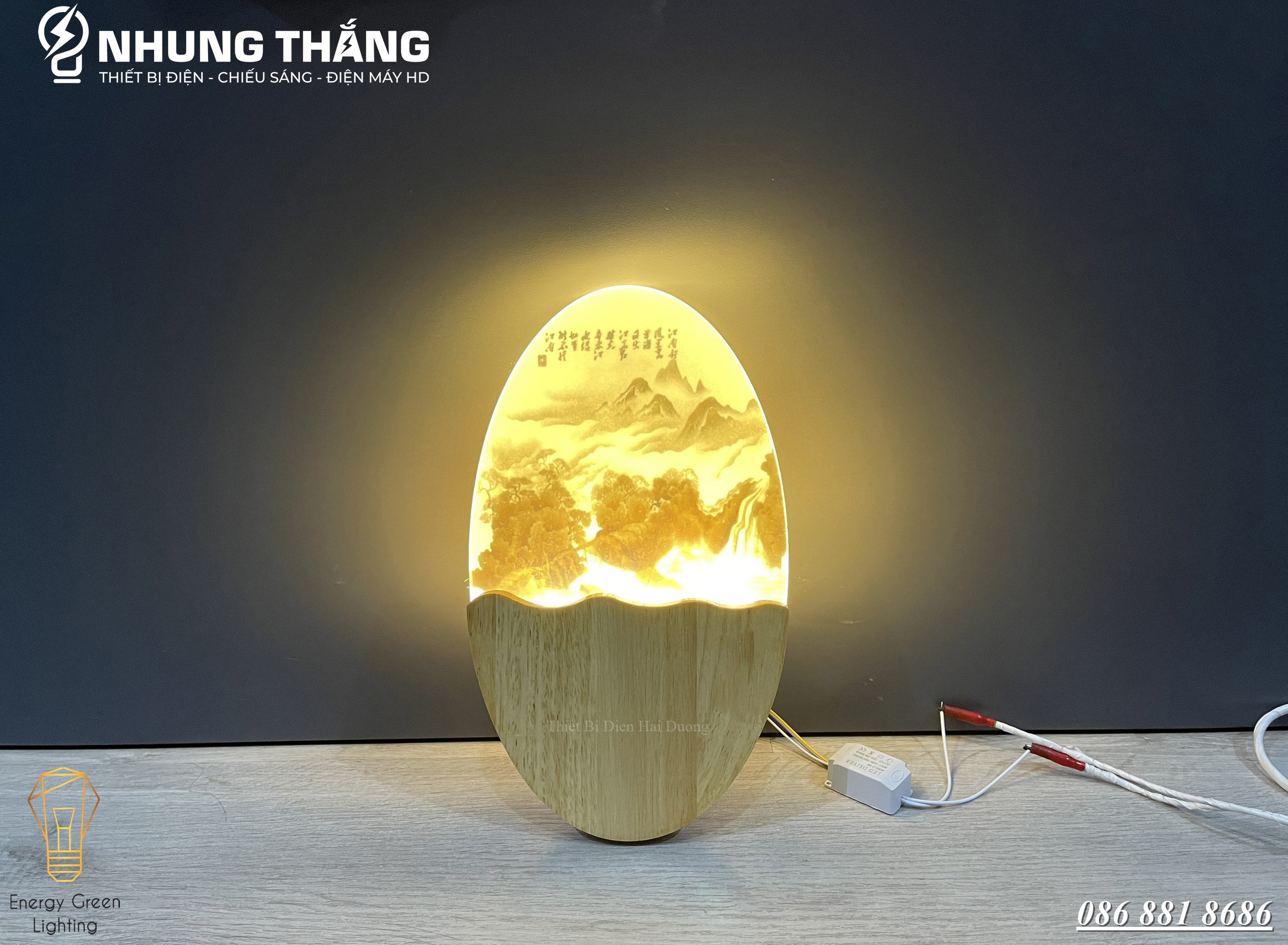 Đèn Tường Led Decor Trang Trí Hình Bầu Dục DT-104 - 3 Chế Độ Ánh Sáng - Thân Đèn Làm Từ Gỗ Bền Đẹp - Có Video