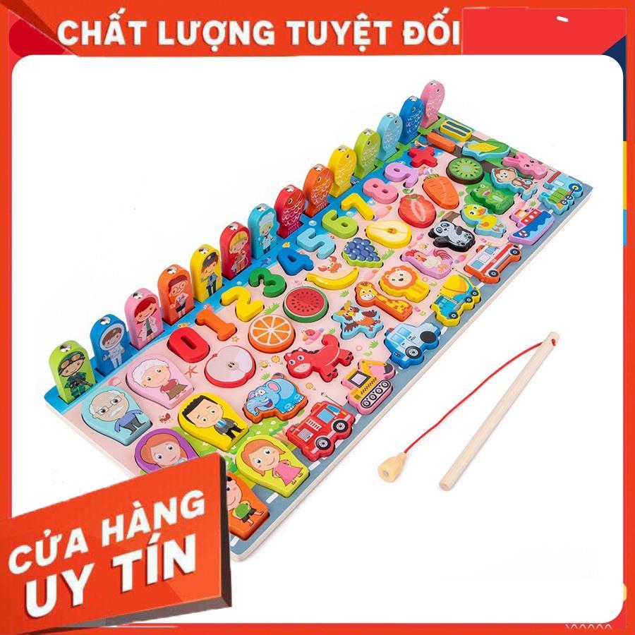 Bộ đồ chơi câu cá gỗ kèm chữ số hình học đồ chơi phát triển trí tuệ cho bé