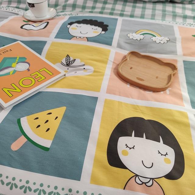 Set Chăn Ga Ô Vuông Hoạt Hình Ngộ Nghĩnh Cotton Poly Siêu Cute Bền Đẹp