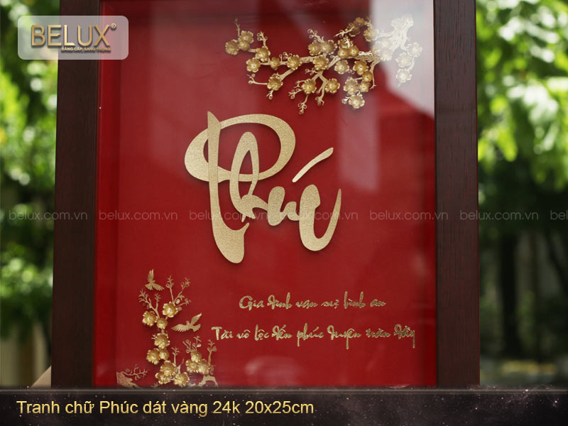 Tranh chữ Phúc dát vàng 24k 25x20cm