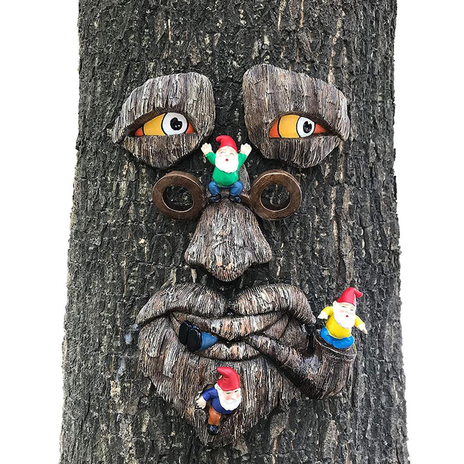 Old Man Tree Faces Tree Hugger Bird Feeder Sculpture Statues Yard