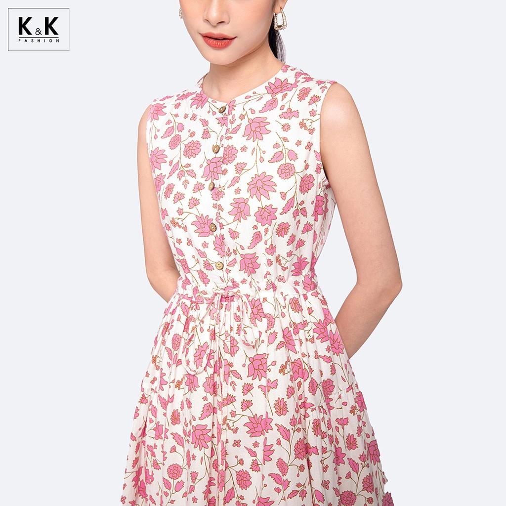 Đầm Hoa Sát Nách Dáng Xòe K&amp;K Fashion KK130-32 Chất Liệu Linen