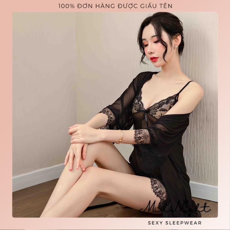 Bộ Đồ Ngủ Ren Sexy - Váy Ngủ Gợi Cảm Mid Night Sexy - Đồ Lót Gợi Cảm Nữ Size Lớn Xuyên Thấu Cám Dỗ - Màu Hồng Cánh Sen