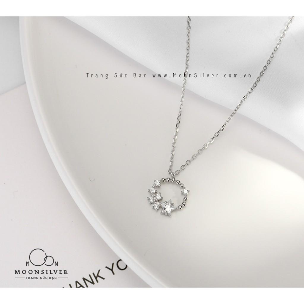 Dây chuyền bạc moonsilver, vòng cổ bạc nữ s925 vòng tròn những ngôi sao đính đá