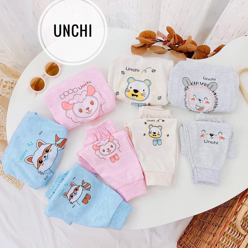 SET 2 Bộ Cotton Nỉ Dài Tay Kẻ Unchi In Hình Siêu Cưng Cho Bé - H2
