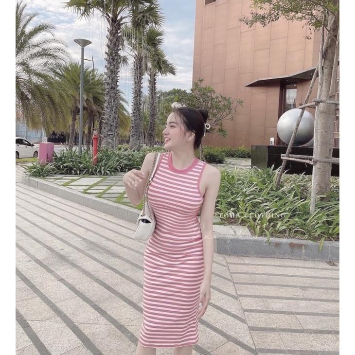 Đầm body ba lỗ sọc ngang