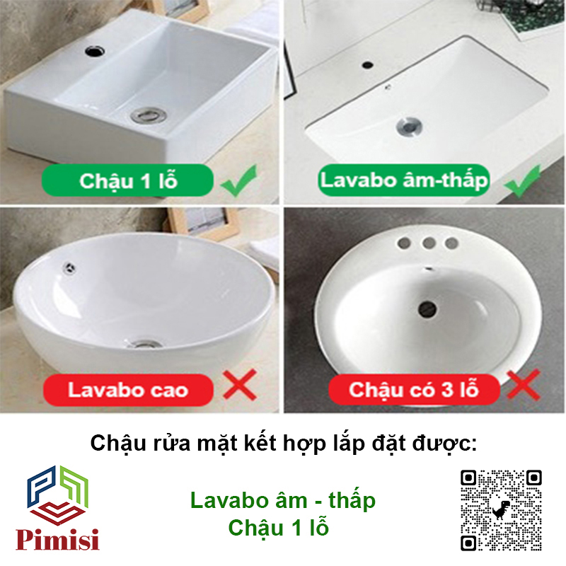 Vòi Nước Lavabo Pimisi PV-306C-1 Nóng Lạnh 1 Lỗ, Thân Củ Gật Gù Làm Từ Đồng Thau Mạ Crom-Niken Sáng Bóng Dùng Cho Chậu Rửa Mặt Treo Tường 1 Lỗ Hoặc Âm Bàn Đá Trong Nhà Vệ Sinh Với Đầy Đủ Phụ Kiện Xi Phông Và Dây Cấp Nước | Hàng Chính Hãng