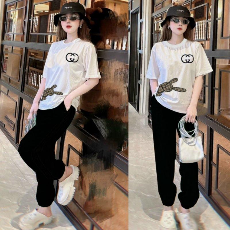 Sét đồ bộ đi chơi thun nữ áo form rộng phối quần dài bo gấu thời trang cao cấp mẫu mới đẹp có bigsize