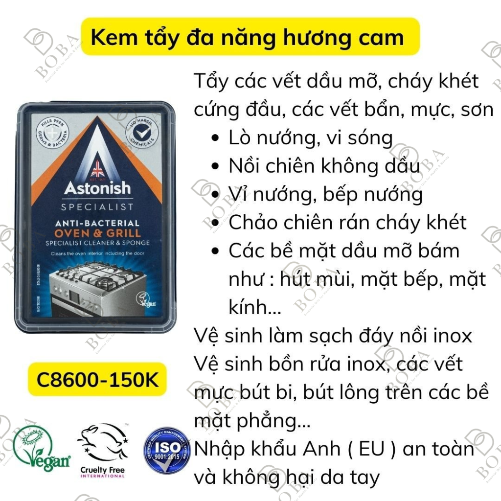 (HCM) Kem Tẩy Rửa Đa Năng Astonish, Tẩy Sạch Mảng Bám Trên Các Bề Mặt Inox,Sành, Sứ - bobashop