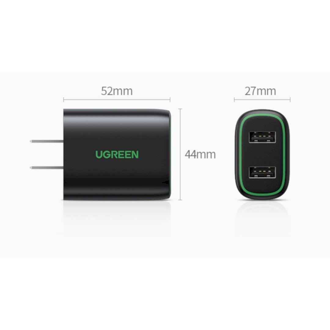 Ugreen UG80912cd230TK 15.5W 5V-2.4a màu đen Củ sạc nhanh 2 cổng usb - HÀNG CHÍNH HÃNG