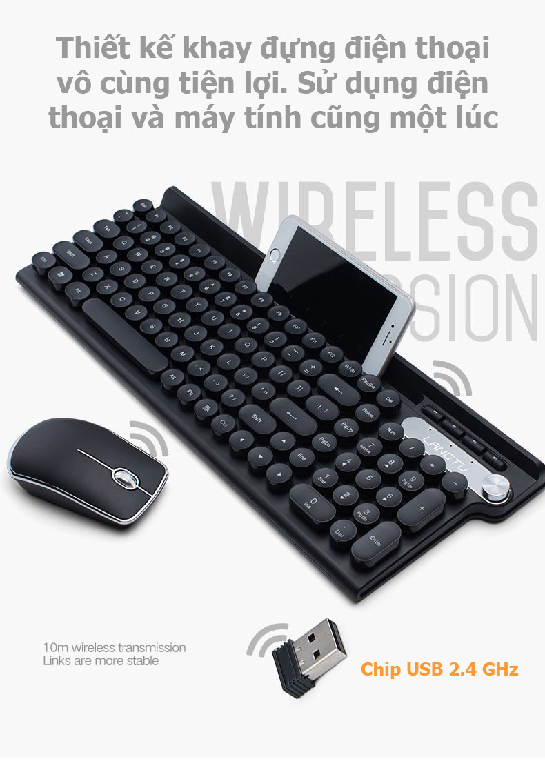 LANGTU LT500 Combo Bộ Bàn Phím Và Chuột Không Dây 2.4G Ergonomic Chơi Game Tắt Tiếng Chuột Bàn Phím Đa Phương Tiện - Hàng Chính Hãng