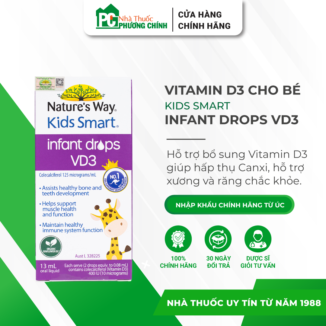 D3 Thuần Organic Nature's Way Kids Smart Infant Drops VD3 - Bổ Sung Vitamin D3 Organic Thuần Chay Cho Trẻ (Chai 13ml)