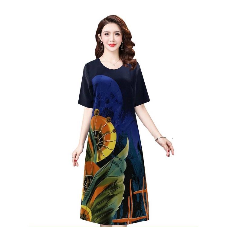 Đầm Trung Niên Sang Trọng,Mẫu Váy Trung Niên Cho Mẹ Đi Tiệc Họa Tiết In Hoa Cao Cấp