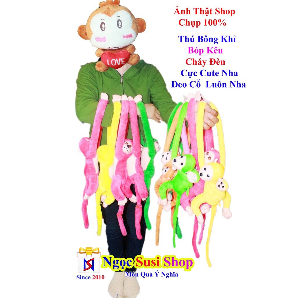 GẤU BÔNG KHỈ BÓP KÊU CHÁY ĐÈN - NGẪU NHIÊN MÀU
