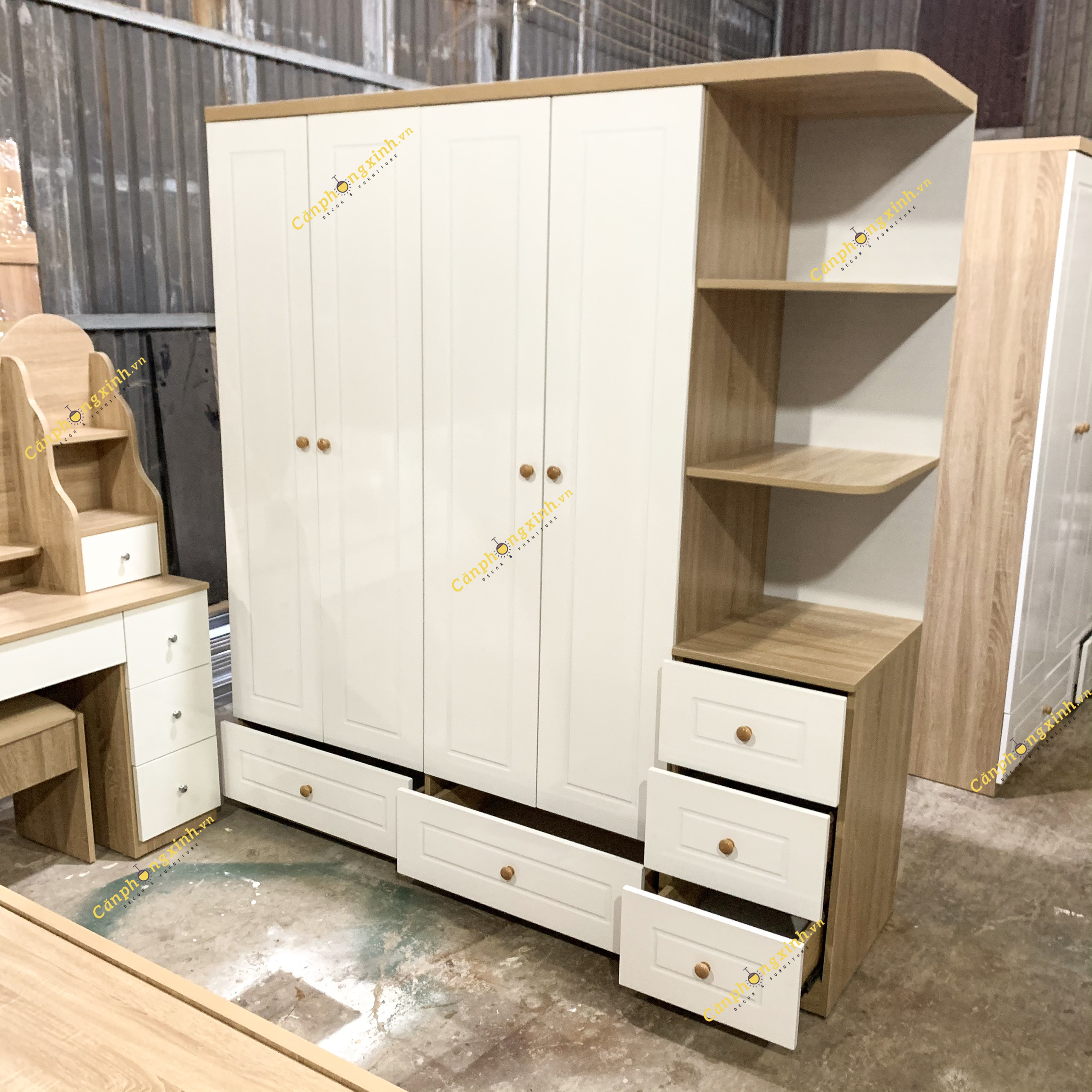 Tủ quần áo CPX-T33, tủ áo cánh sơn viền 2K có kệ hộc trang trí,gỗ cn MDF