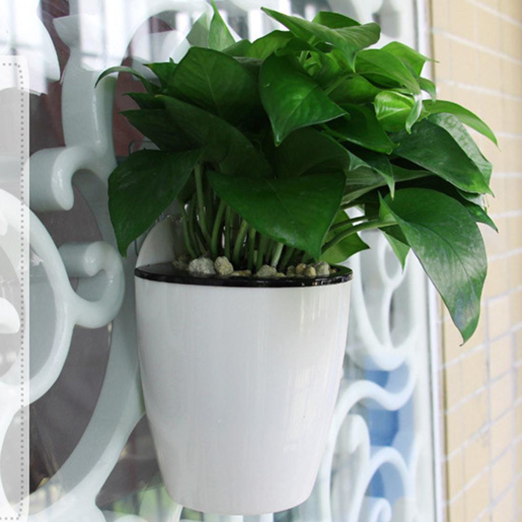 2pcs Garden Self Watering Plant Flower Pot Wall Hanging Planter L white