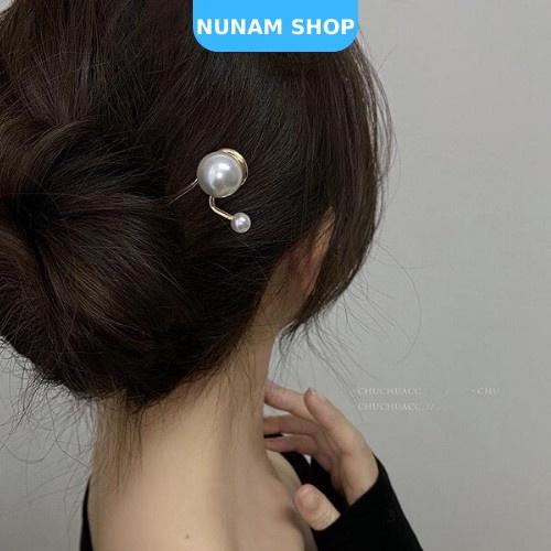 Trâm cài tóc kim loại ngọc trai nhân tạo thiết kế sang trọng Hàn Quốc Nunam Shop