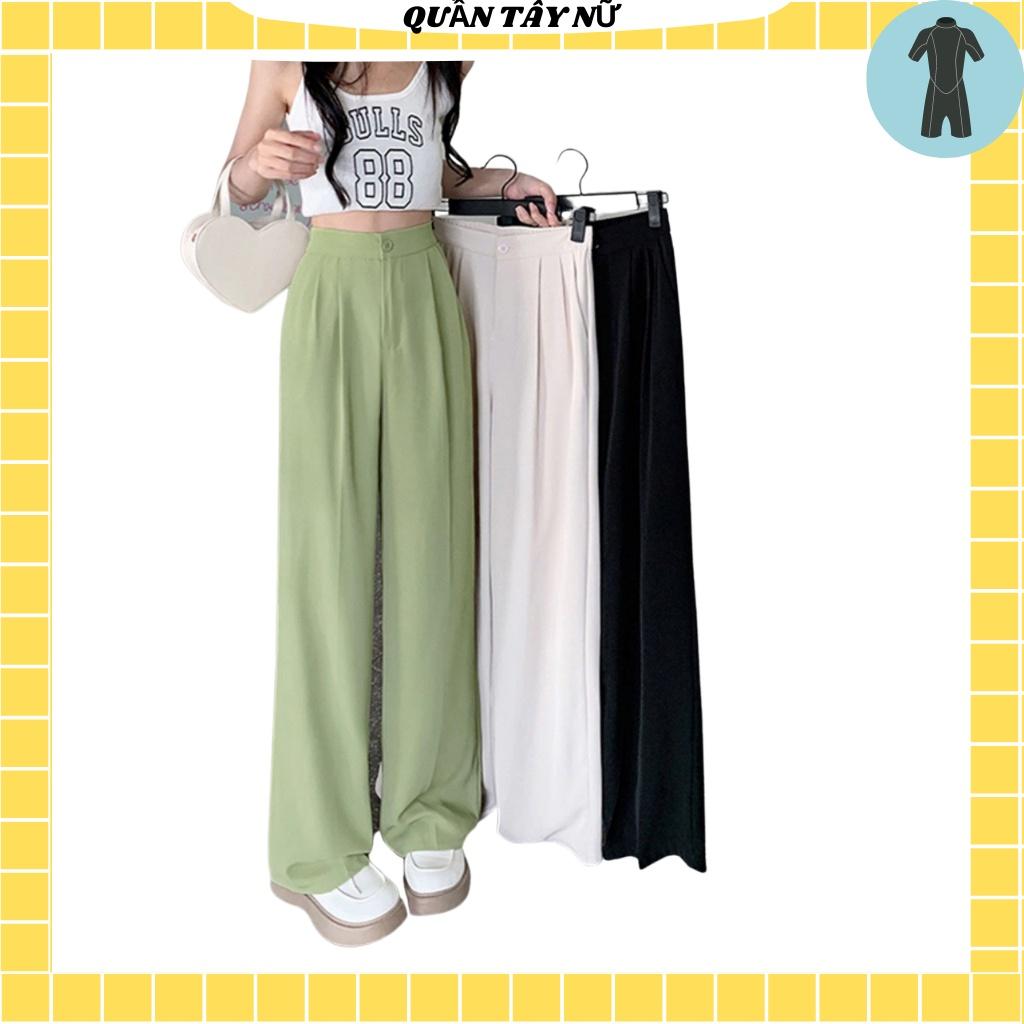Quần ống rộng nữ cạp lưng cao 1 cúc dáng dài ống đứng , chất liệu co giãn nhẹ nhàng thích hợp đi học , đi làm MS: 1