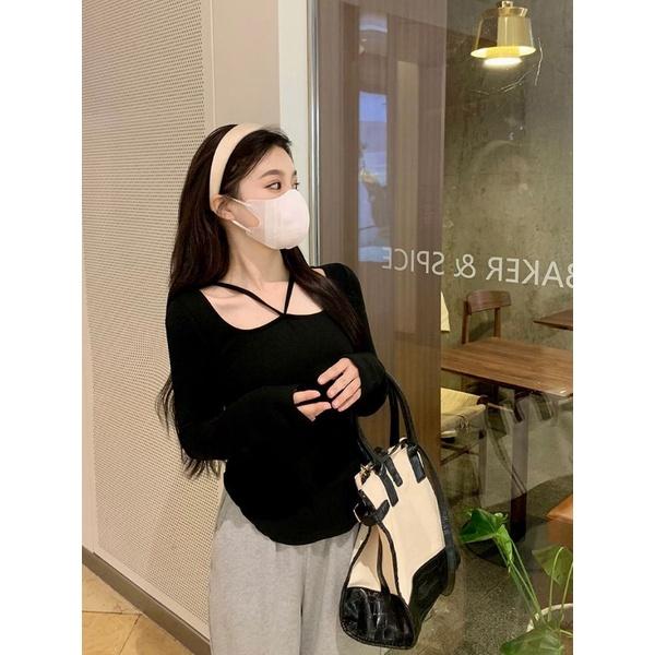 ÁO KIỂU TAY DÀI ÔM BODY TRẮNG ĐEN