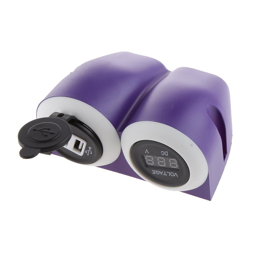 3.1A Dual USB Port Car Charger Power Outlet + Red LED Voltmeter Panel Purple
