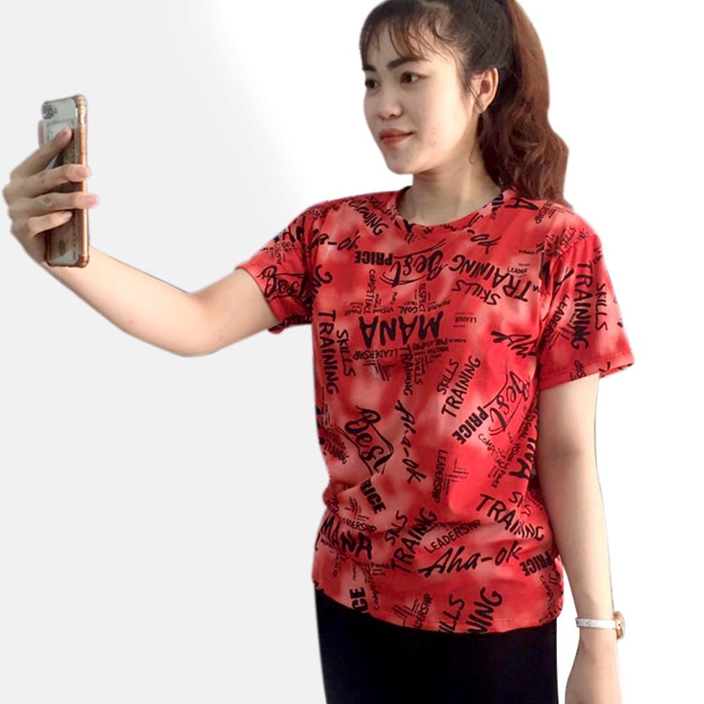 Áo Thun Loang Màu Đỏ Đậm Nam Nữ Ngắn Tay Cổ Tròn Vải Thun Lạnh Ảnh Chụp Thật