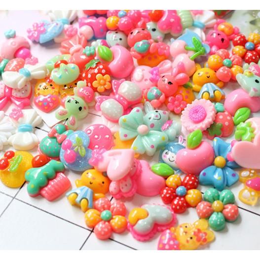 *HN* Túi combo 30-50-100 charm nơ, hoa, thú bông xinh xắn trang trí vỏ ốp điện thoại, dán Jibbitz, DIY