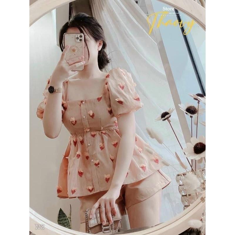 SET ÁO BABYDOLL HOA NỔI QUẦN ỐNG RỘNG (KÈM VIDEO HÌNH THẬT