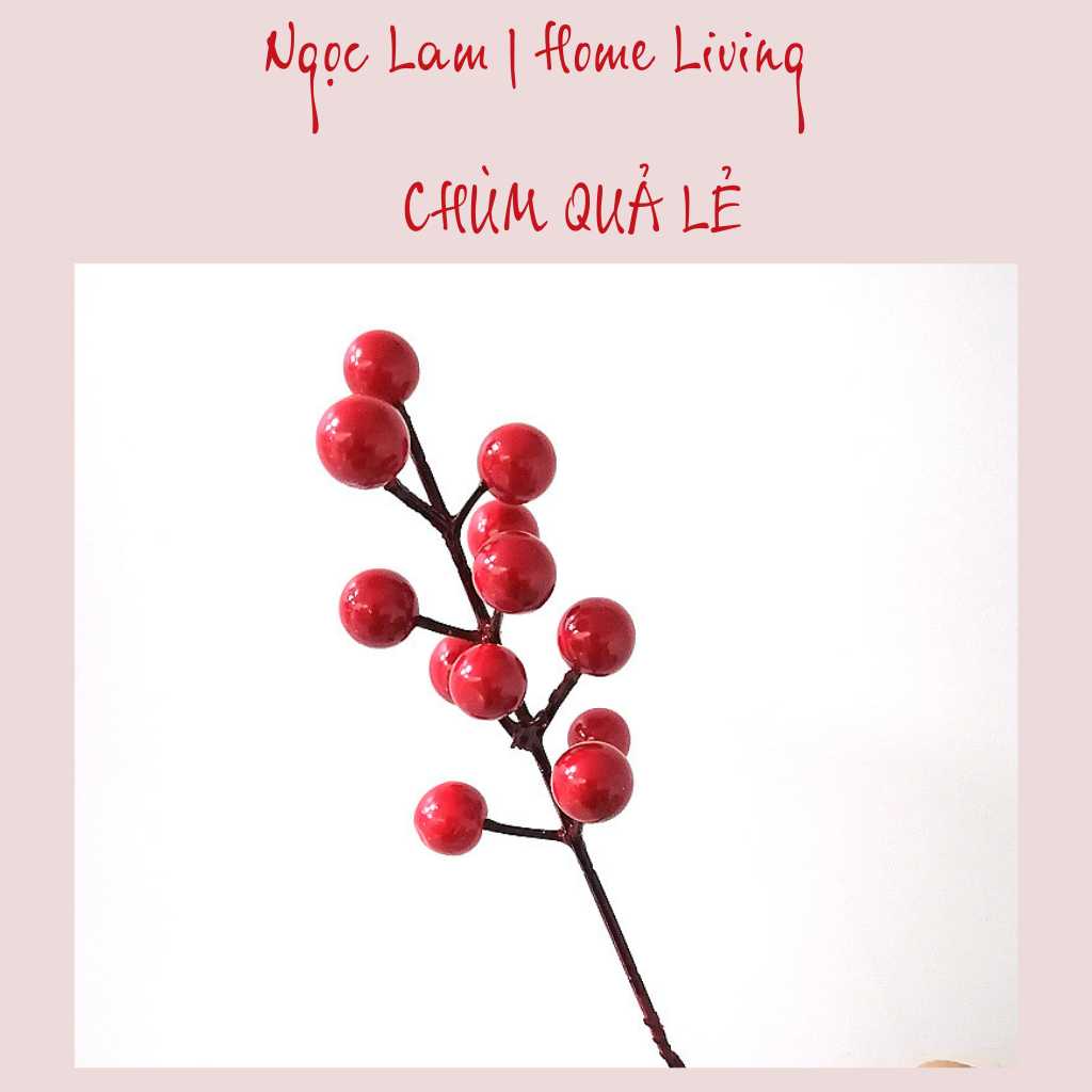 Cành đào đông đỏ 6 nhánh, 12 nhánh quả đều không dính sơn dùng trang trí spa, studio, đại sảnh, nhà hàng, phòng ngủ