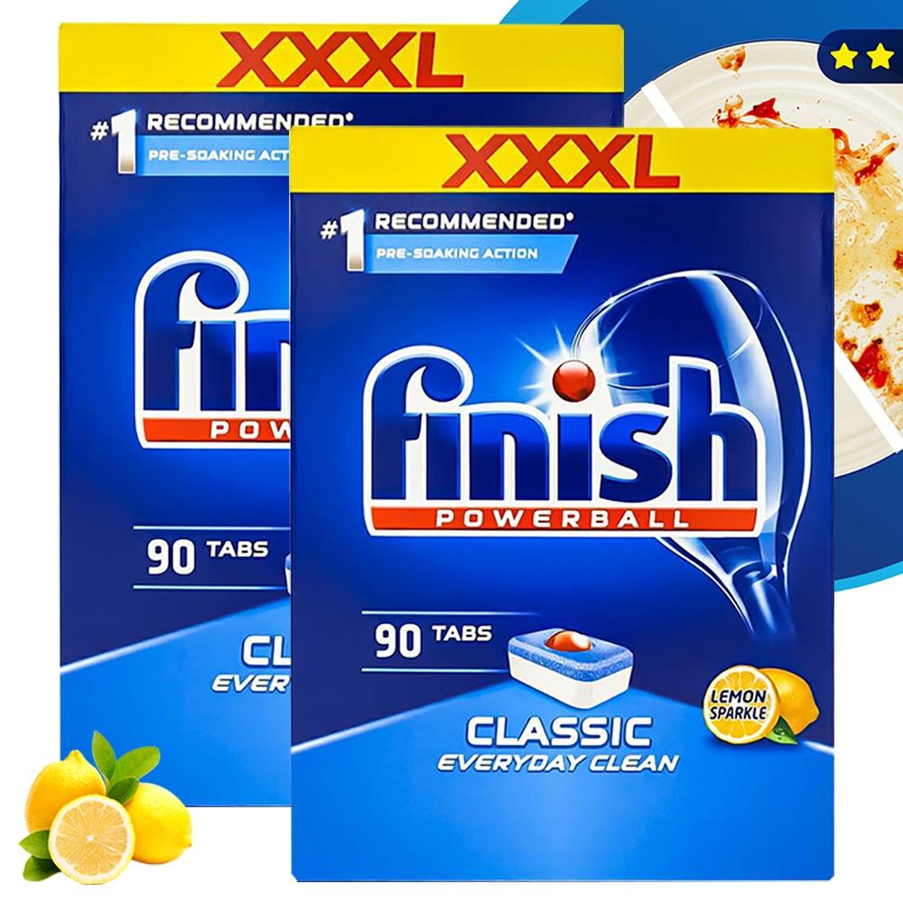 Combo 2 hộp 90 viên rửa bát Finish nhập khẩu Châu Âu Classic Dishwasher Tablets Lemon - hương chanh