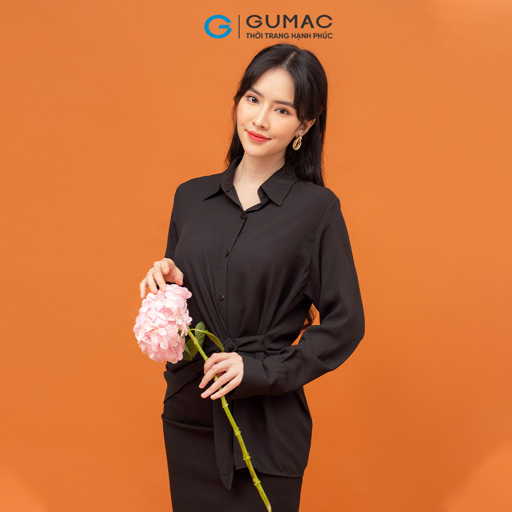 Áo sơ mi nữ GUMAC AB854 phối đai buộc eo phong cách