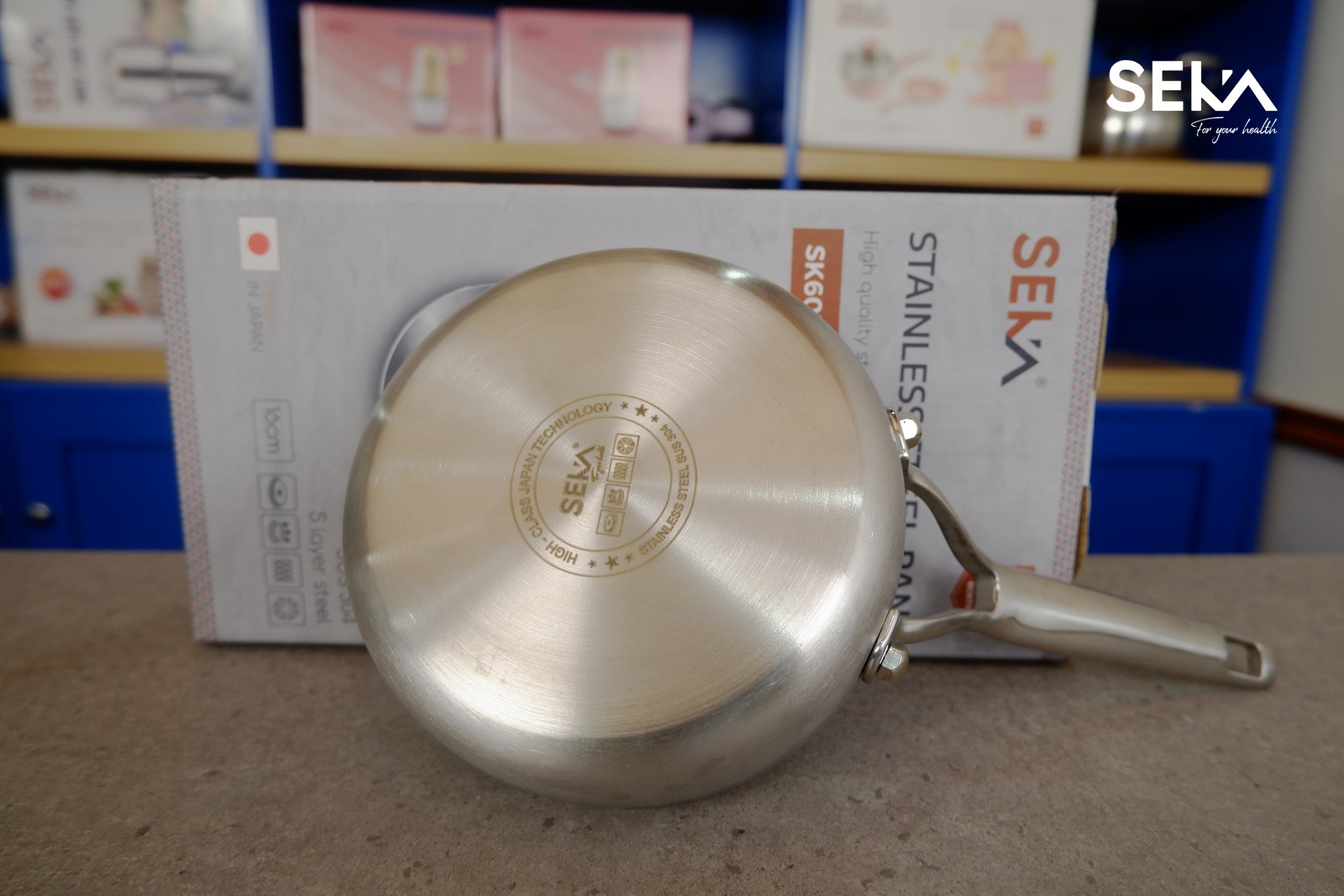 Chảo inox Nguyên khối nông lòng SEKA size 22 và 26 sử dụng cho mọi loại bếp