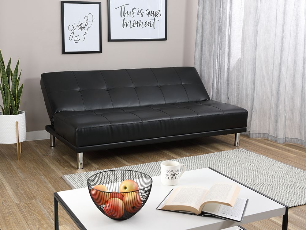 Ghế sofa giường đa năng TESI/L khung gỗ chân thép, đệm bọc da PVC cao cấp màu đen, tựa lưng ngả 3 cấp độ | Index Living Mall - Phân phối độc quyền tại Việt Nam