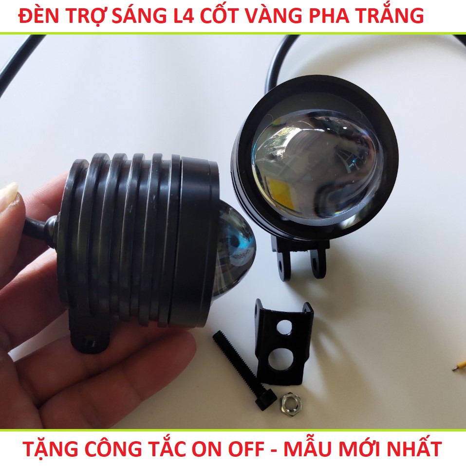 Đèn trợ sáng L4 Bi cầu cốt vàng pha trắng siêu sáng 2 chế độ loại tốt hàng cao cấp lắp các xe