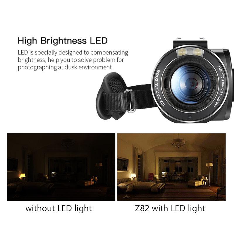 Máy quay video Vlog của Ordro Z82 Vlog với micrô, 1080p Full HD 10X Quang 120x Digital Zoom Filmadora Camara cho YouTuber