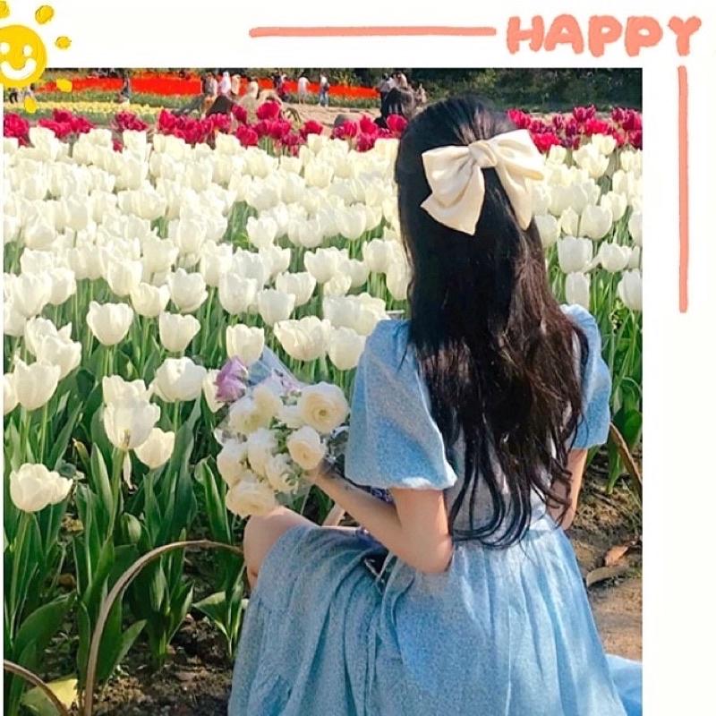 Kẹp tóc hình nơ vải Satin phong cách tiểu thư