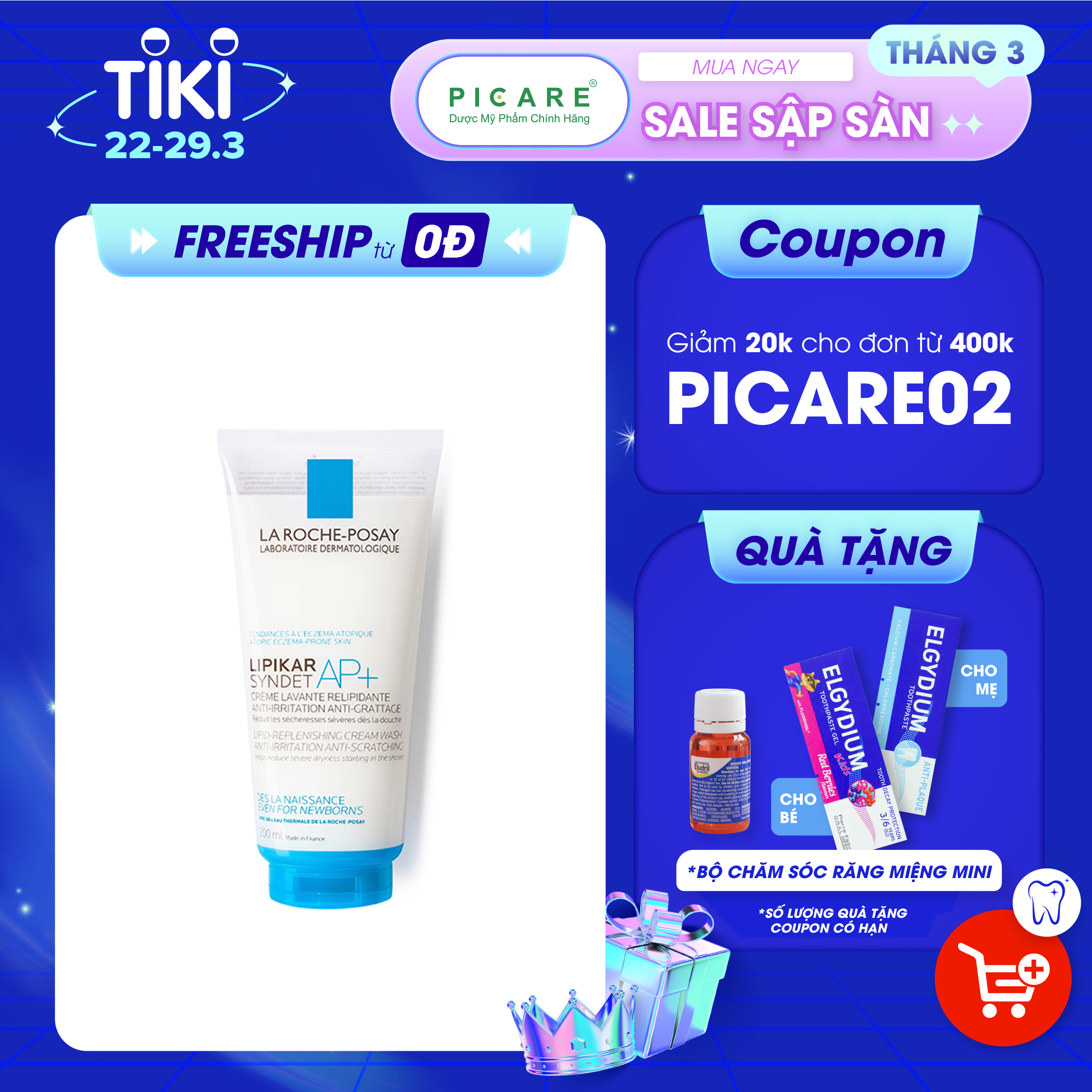 Sữa Rửa Mặt Và Tắm Cho Da Khô, Da Nhạy Cảm, Mẫn Ngứa La Roche-Posay Lipikar Syndet AP+ Cream (200ml)