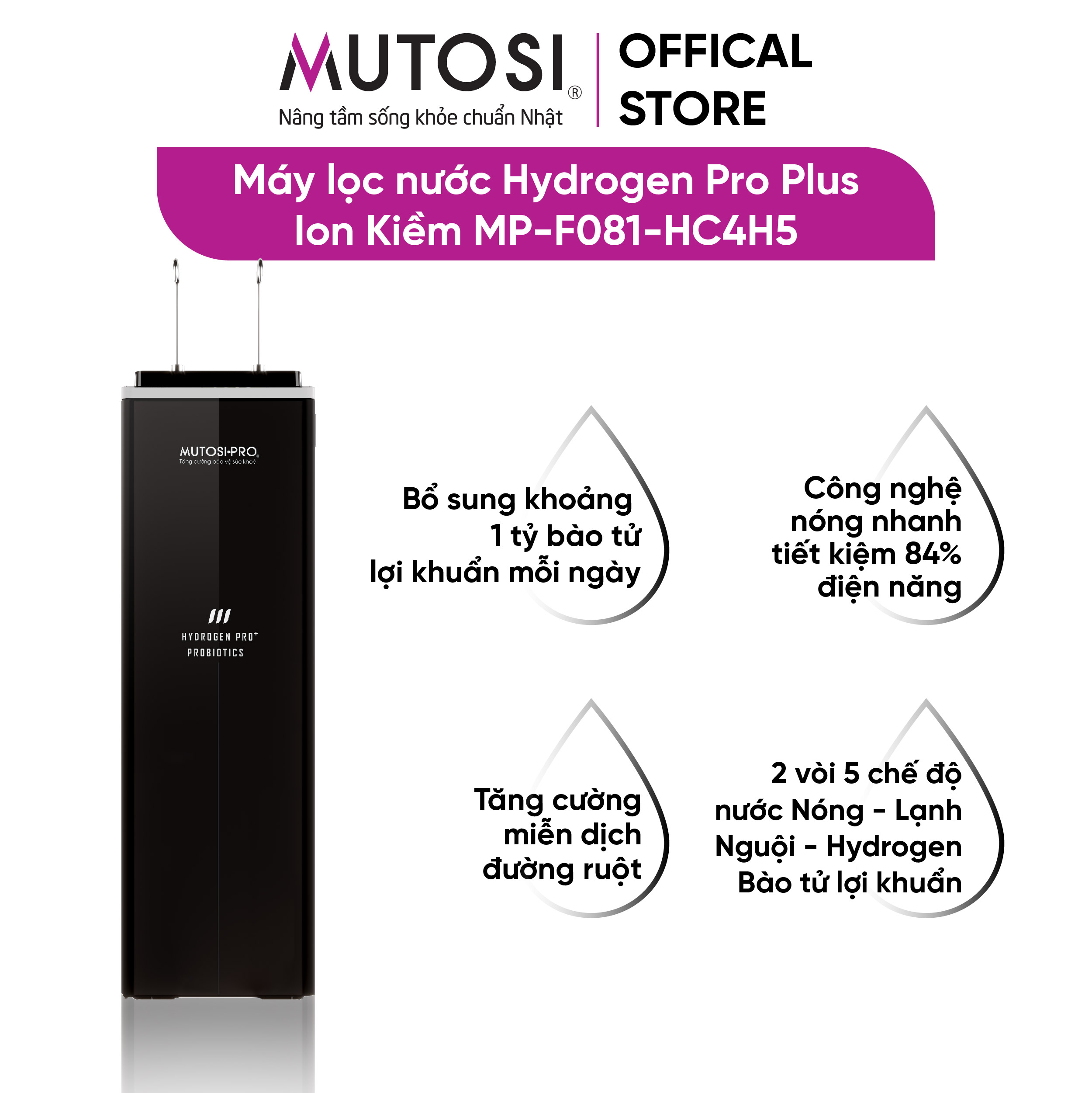 Máy lọc nước Hydrogen Plus Ion Kiềm Mutosi MP-F081-HC4H5 - Hàng chính hãng