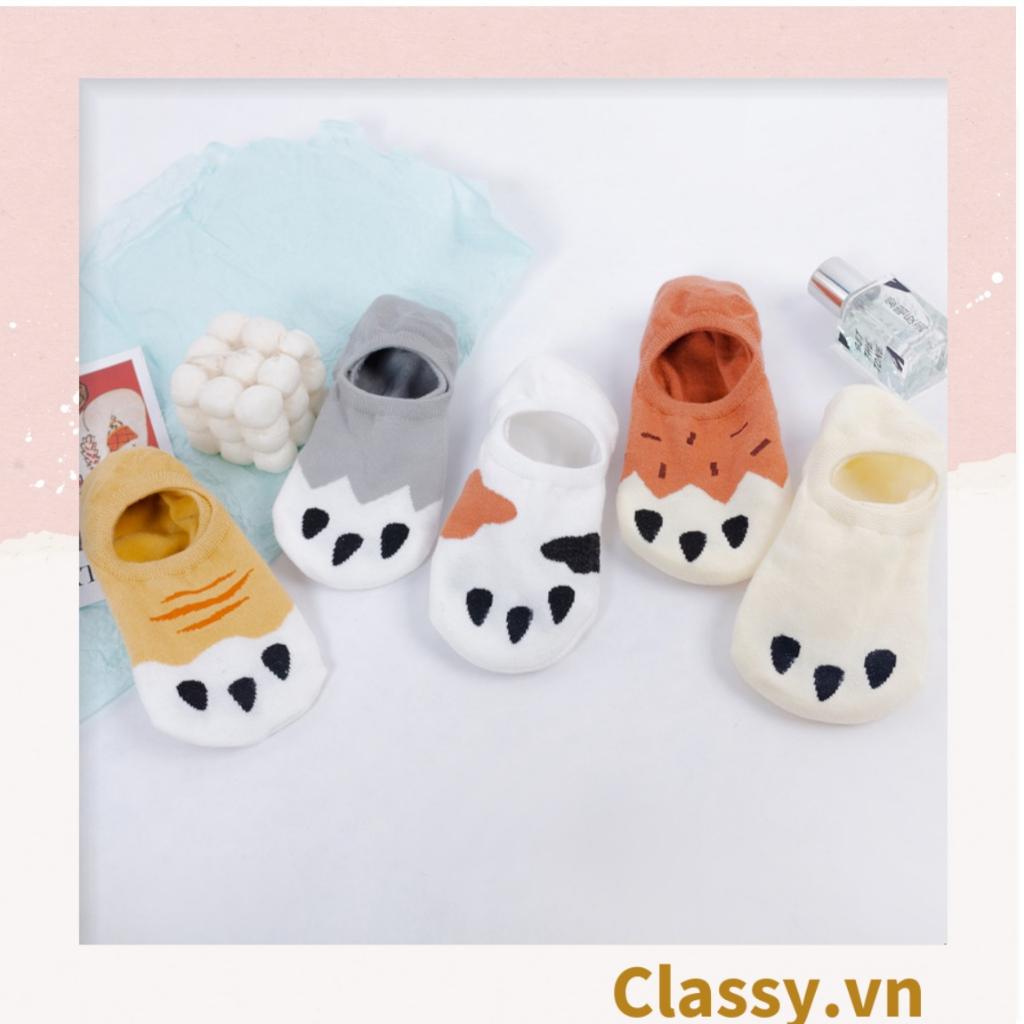 Tất cổ ngắn Classy, vớ cổ ngắn cotton họa tiết bàn chân phối hai màu dễ thương G1434