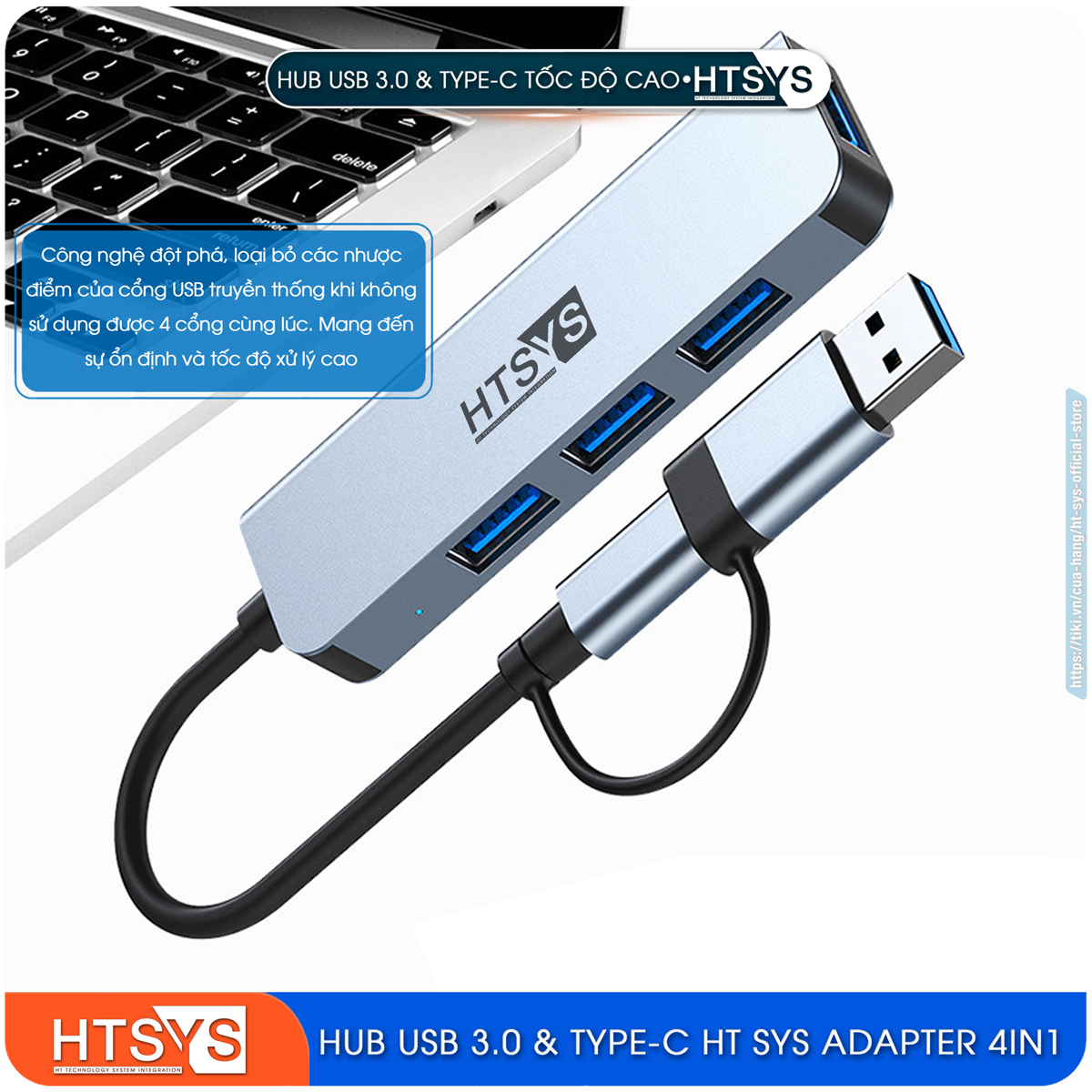 Hub Chuyển Đổi USB Type C HT SYS 4 in 1 To USB 3.0 - Hàng Chính Hãng
