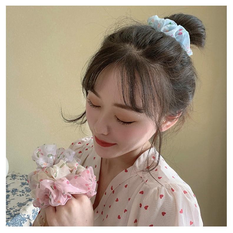Sét 2 dây buộc tóc voan cherry Scrunchies tinh tế vòng lớn HD43