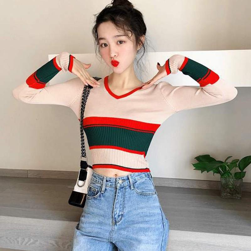 Áo len nữ tay dài cổ chữ V thời trang Hàn Quốc