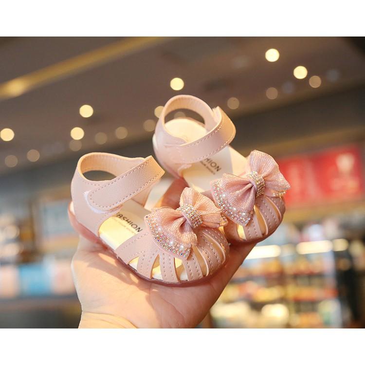 Dép Tập Đi/ Sandal Nơ Cho Bé Gái Đế Mềm