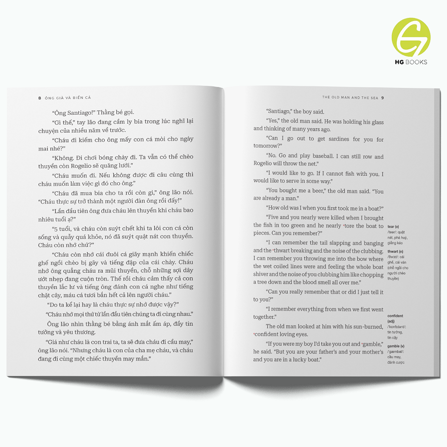 Sách song ngữ Ông Già Và Biển Cả - Tiểu thuyết kinh điển thiếu nhi tặng kèm file nghe &amp; note từ vựng - HG Books