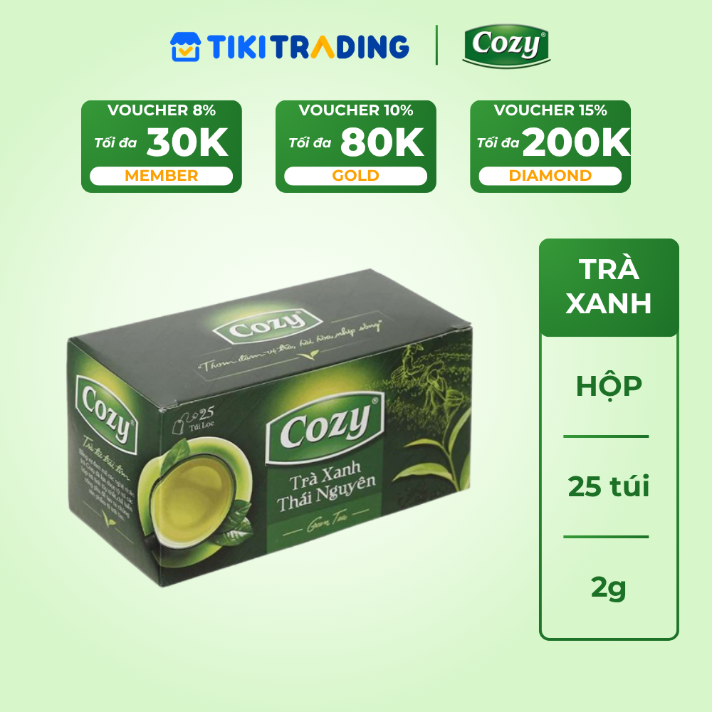 Cozy Xanh Thái Nguyên Túi lọc 25 gói x 2g Hộp