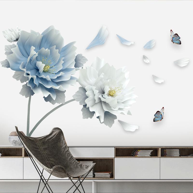 DECAL DÁN TƯỜNG HOA XANH DƯƠNG VÀ BƯỚM 2
